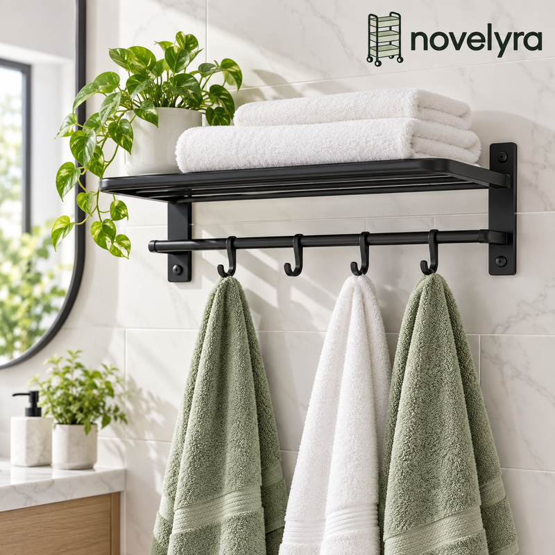 Novelvra Wall-Mounted Towel Shelf with Hanging Bar