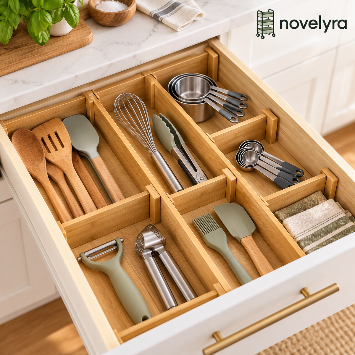 Novelvra expandable bamboo drawer dividers
