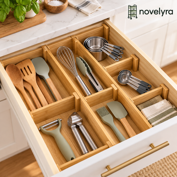 Novelvra Expandable Bamboo Kitchen Drawer Dividers