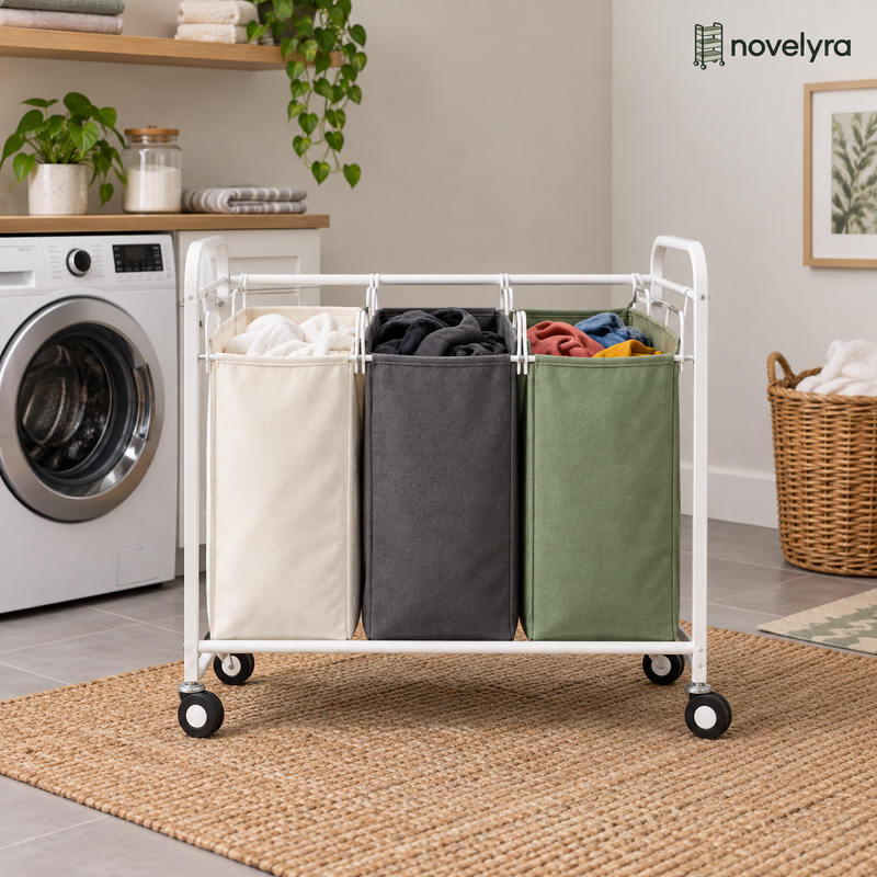 Novelvra 3-Section Rolling Laundry Sorter Hamper